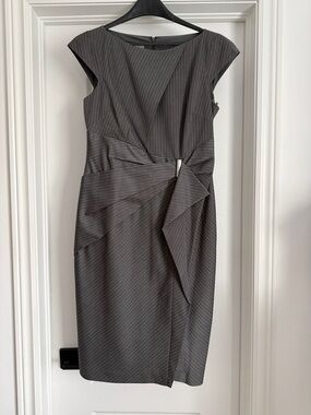 Anne Klein Charcoal Pinstripe Sheath Dress with Waist Accent